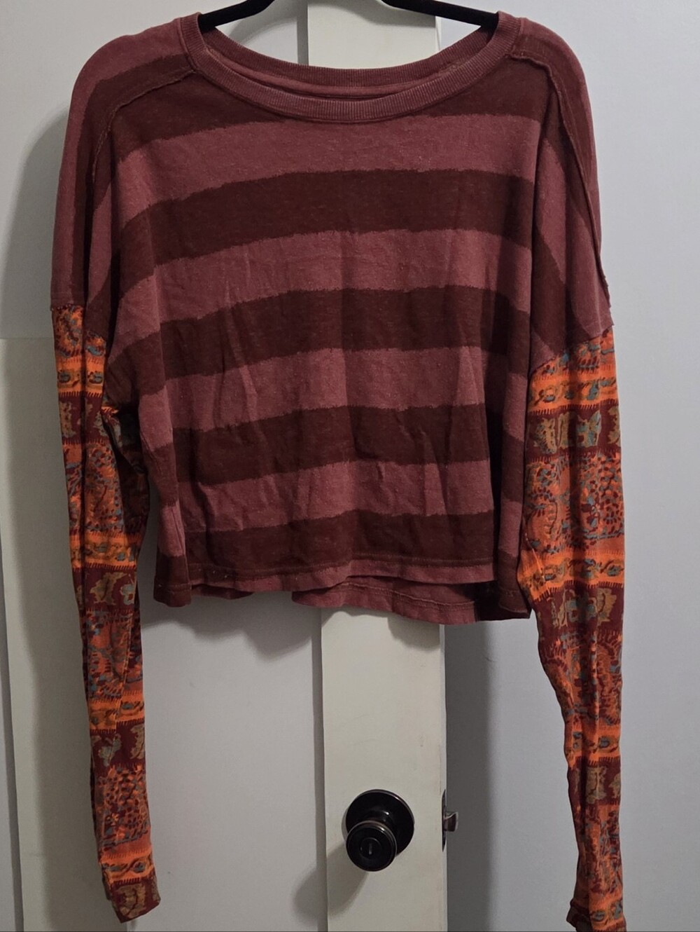 We The Free Striped Cropped long sleeve with Patterned Orange Sleeves
